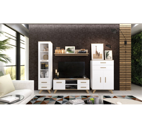 Гостиная Вега Скандинавия 3 (глянец, белый + дуб каньон)