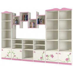 Модульная детская стенка для книг и игрушек с полками и ящиками Розалия