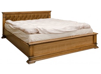 Двуспальная кровать «Верди Люкс» с мягкой спинкой 16/1ПП П434.08/1пп с подъёмным механизмом (дуб рустикаль с патинированием)