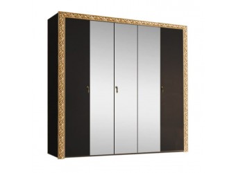 Пятистворчатый шкаф для одежды с зеркалом Тиффани Премиум ТФШ1/5(П) (черный, золото)